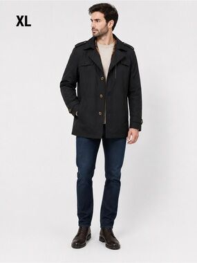 Men’s Cotton Field Jacket Plaid Lined Black XL Lightweight Coat